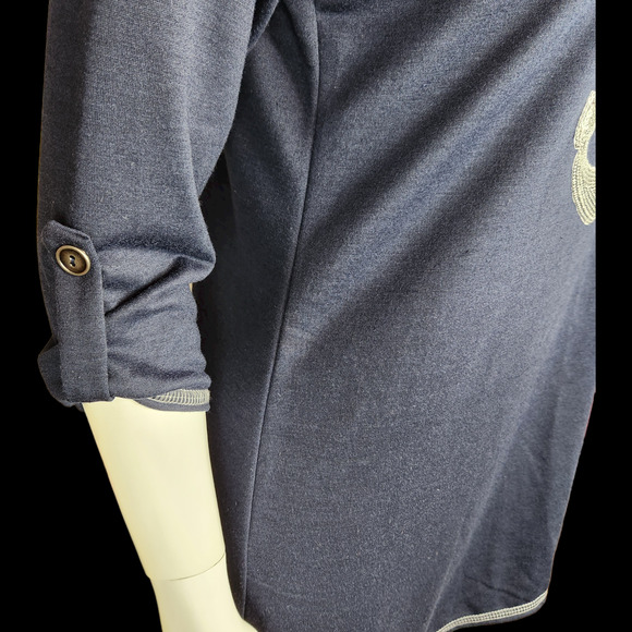 Lily Bleu Beach Navy Anchor Beach Cover-Up Womens M Sequin Rolled Sleeves TShirt - Picture 4 of 10